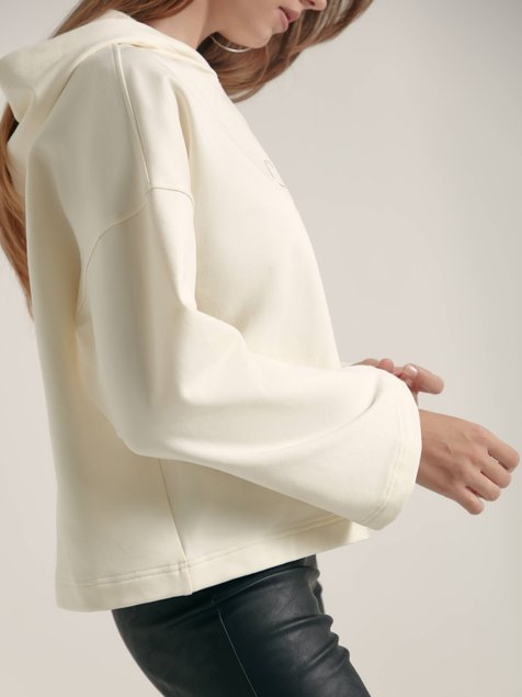 Oversize-худі на флісі з вишивкою Conte Elegant LD 1364, off-white, S, 42/170, Білосніжний