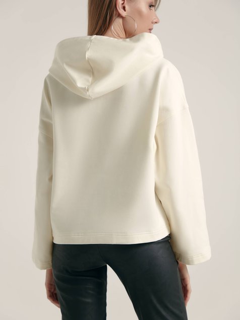 Oversize-худі на флісі з вишивкою Conte Elegant LD 1364, off-white, S, 42/170, Білосніжний