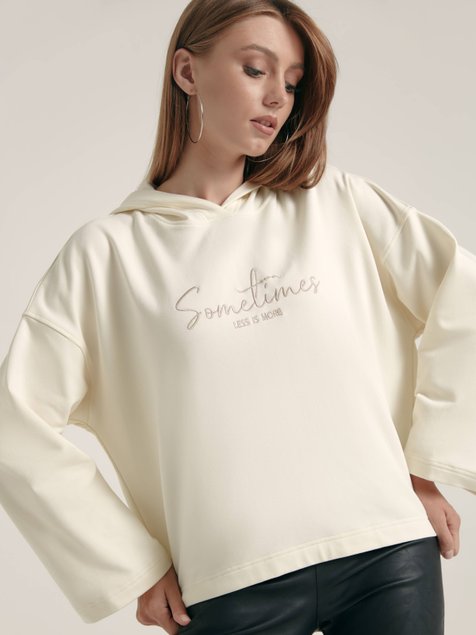 Oversize-худи на флисе с вышивкой Conte Elegant LD 1364, off-white, S, 42/170, Белоснежный