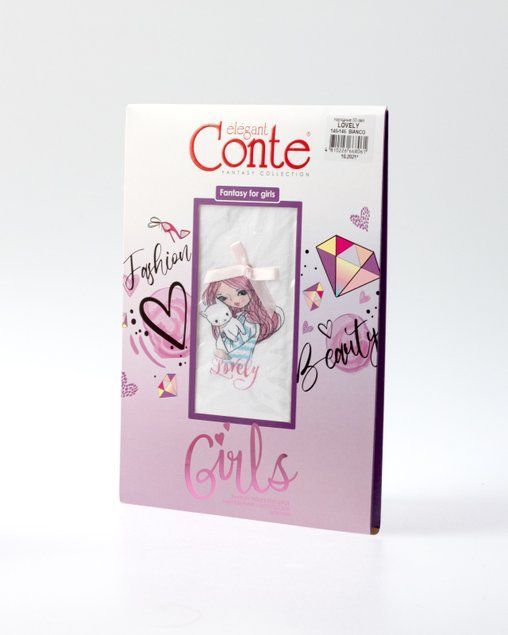 Колготки детские из микрофибры с рисунком и декором CONTE LOVELY, Bianco, 104-110, 104см, Белоснежный