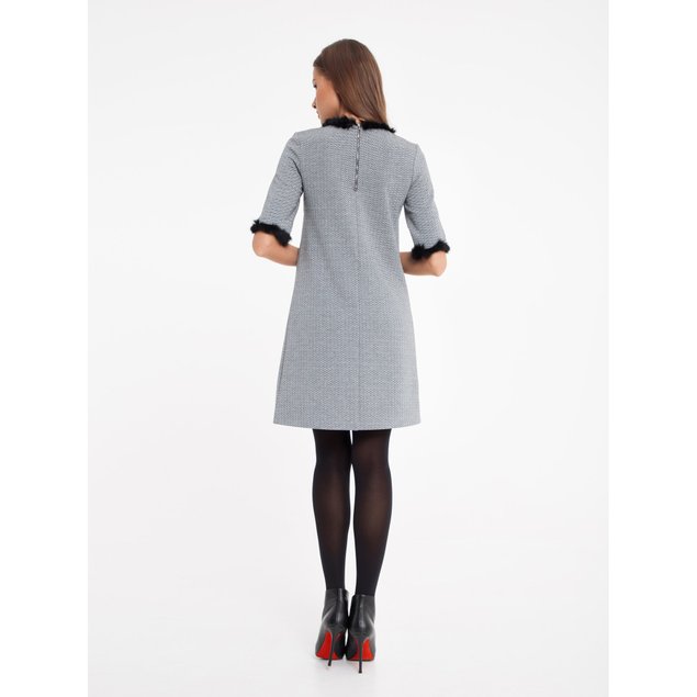 Платье А-силуэта с металлическим блеском и декором из меха Conte Elegant LPL 848, grey, XL, 48/170, Серый