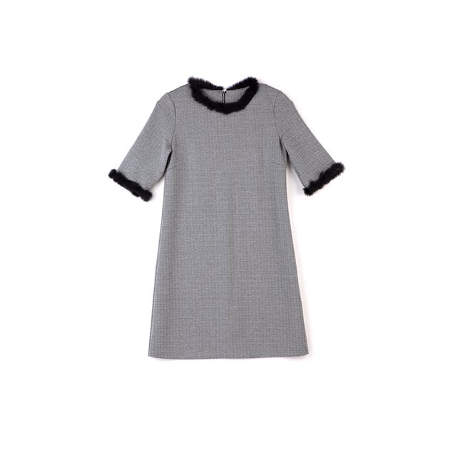 Платье А-силуэта с металлическим блеском и декором из меха Conte Elegant LPL 848, grey, XL, 48/170, Серый
