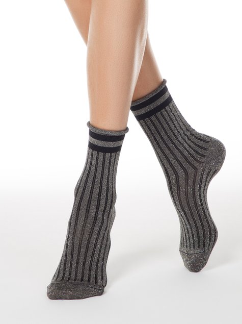 Подовжені шкарпетки в смужку з люрексом Conte Elegant FANTASY, Пепельный, 36-39, 36, Светло-серый
