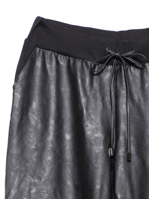 Комбинированные брюки свободного кроя "под кожу" Conte Elegant MIRIA, Nero, L, 46/164, Черный