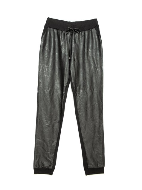 Комбинированные брюки свободного кроя "под кожу" Conte Elegant MIRIA, Nero, L, 46/164, Черный