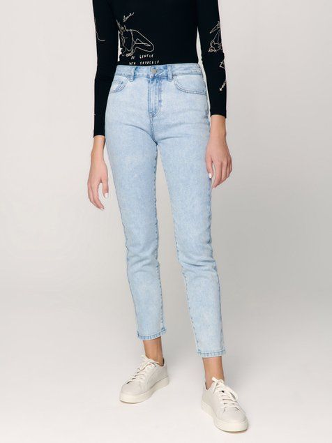 Джинсы straight leg c высокой посадкой Conte Elegant CON-339, acid washed blue, L, 46/170, Синий