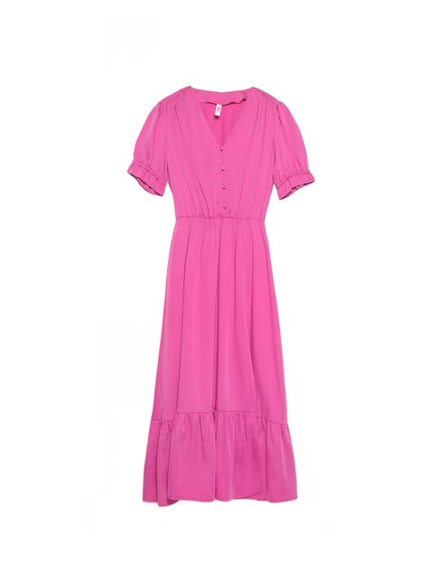 Яркое платье-миди с воланами и разрезом сбоку с премиального тенсела Conte Elegant LPL 1139, shocking pink, S, 42/170, Розовый