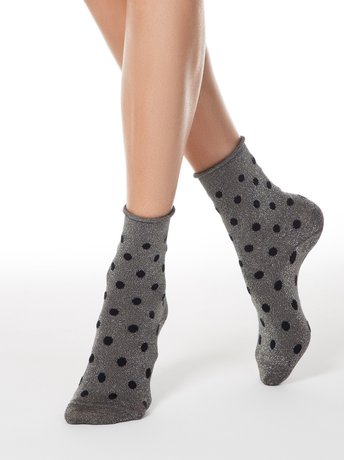 Удлиненные носки в горошек с люрексом Conte Elegant FANTASY, Пепельный, 36-39, 36, Светло-серый