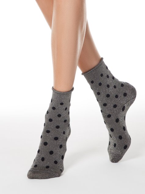 Подовжені шкарпетки в горошок з люрексом Conte Elegant FANTASY, Пепельный, 36-39, 36, Светло-серый