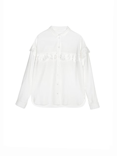 Однотонна сорочка з віскози з фактурним мереживом Conte Elegant LBL 1036, off-white, XS, 40/170, Білосніжний