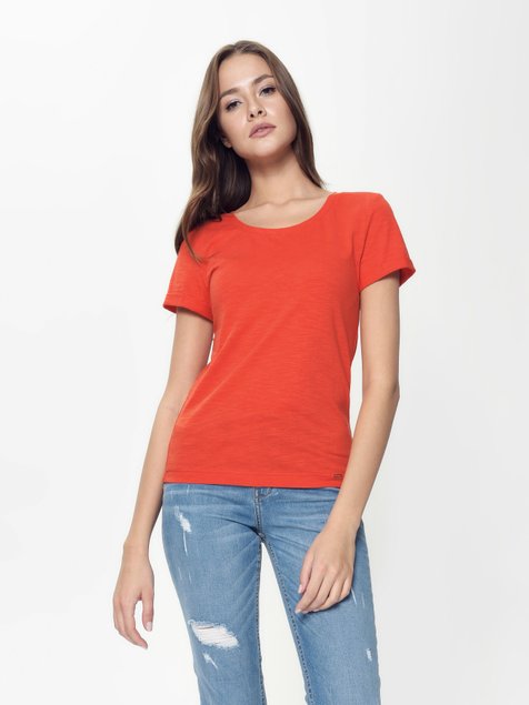 Хлопковая футболка с отложными манжетами Conte Elegant LD 926, sunset orange, S, 42/170, Оранжевый