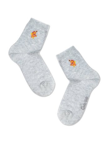 Однотонні дитячі бавовняні шкарпетки з вишивкою Conte Kids TIP-TOP 20С-35СП, Светло-серый, 16, 24, Светло-серый