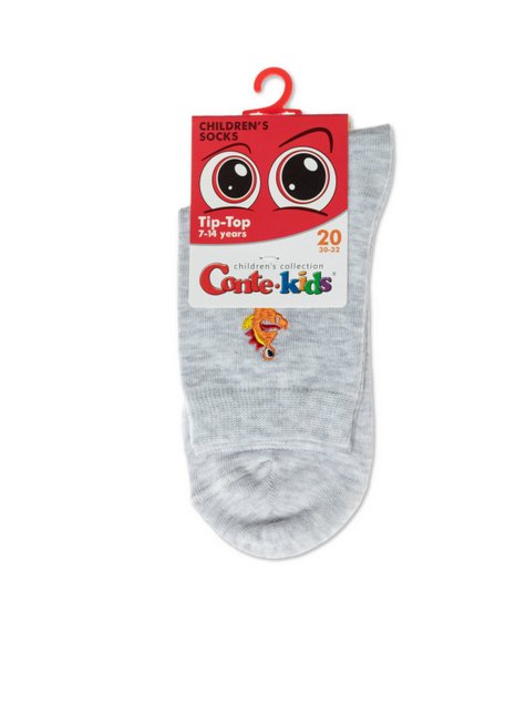 Однотонні дитячі бавовняні шкарпетки з вишивкою Conte Kids TIP-TOP 20С-35СП, Светло-серый, 16, 24, Светло-серый
