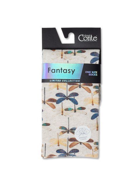 Носки с принтом из смесовой пряжи с хлопком и льном Conte Elegant FANTASY 20С-107/1СП, Бежевый, 36-39, 36, Бежевый