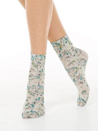 Шкарпетки з принтом з змішаної пряжі з бавовною і льоном Conte Elegant FANTASY 20С-107СП, Бежевий, 36-39, 36, Бежевый