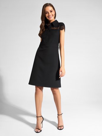 Сукня приталеного силуету з фактурним мереживом Conte Elegant LPL 1038, black, XL, 48/164, Черный
