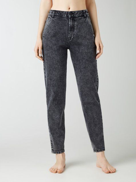 Джинсы mom fit с брючными карманами Conte Elegant CON-392, acid washed bleach, XL, 48/164, Белоснежный