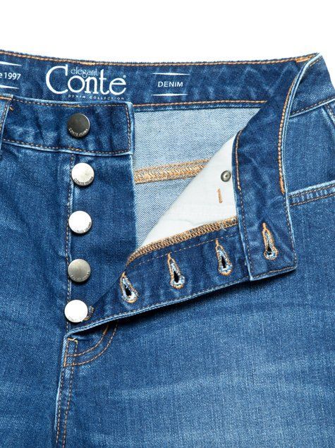 Джинсовые eco-friendly шорты A-силуэта с высокой посадкой Conte Elegant CON-199, washed mid blue, XS, 40/170, Светло-синий