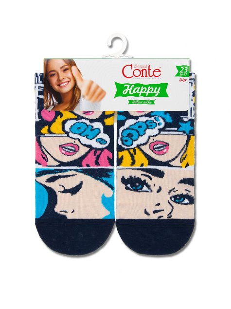 Шкарпетки жіночі бавовняні Conte Elegant HAPPY, Темно-синій, 36-37, 36, Темно-синий