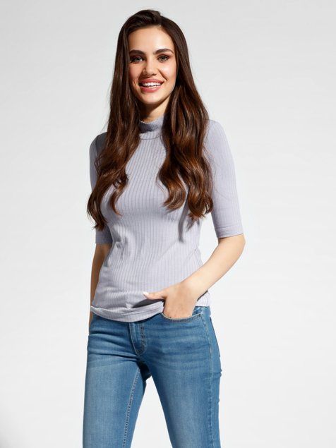 Топ в рубчик из вискозы премиального качества Conte Elegant LD 1031, lilac grey, XS, 40/170, Комбинированный
